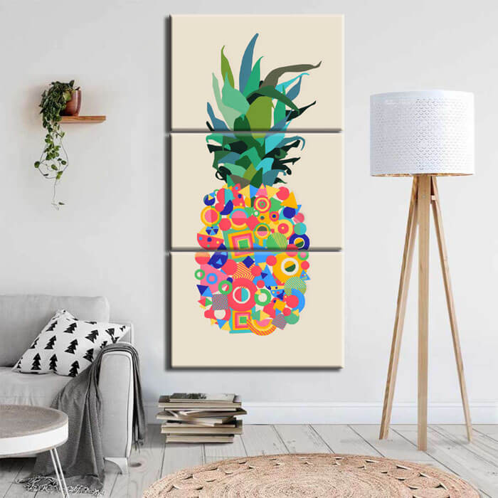 Malen nach Zahlen Kunst Abstrakt Ananas mit bunten Punkten 3-teilig
