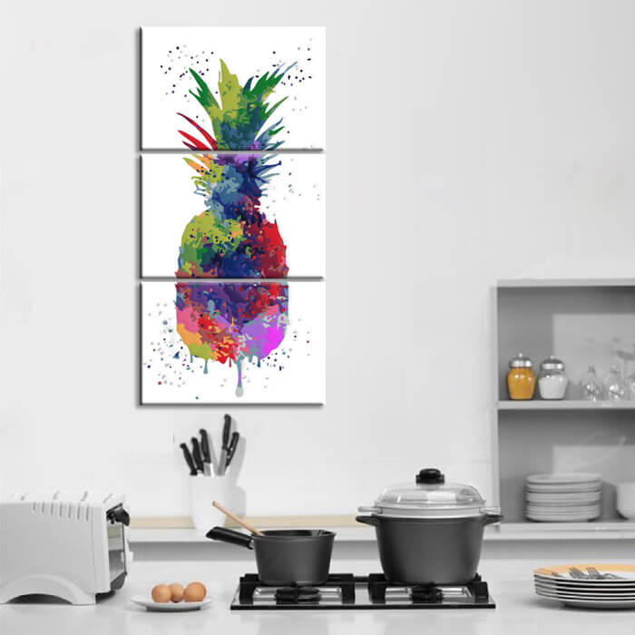 Malen nach Zahlen Kunst Abstrakt bunte Ananas 3-teilig