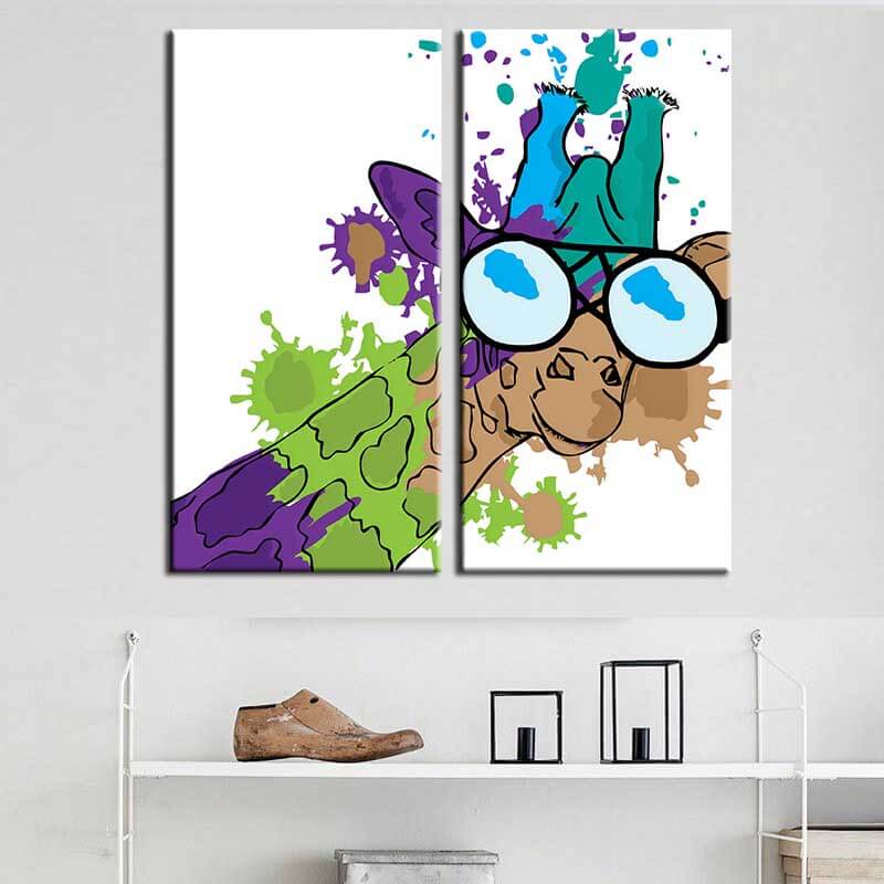 Painting by numbers art comic colorful giraffe with glasses 2-panel