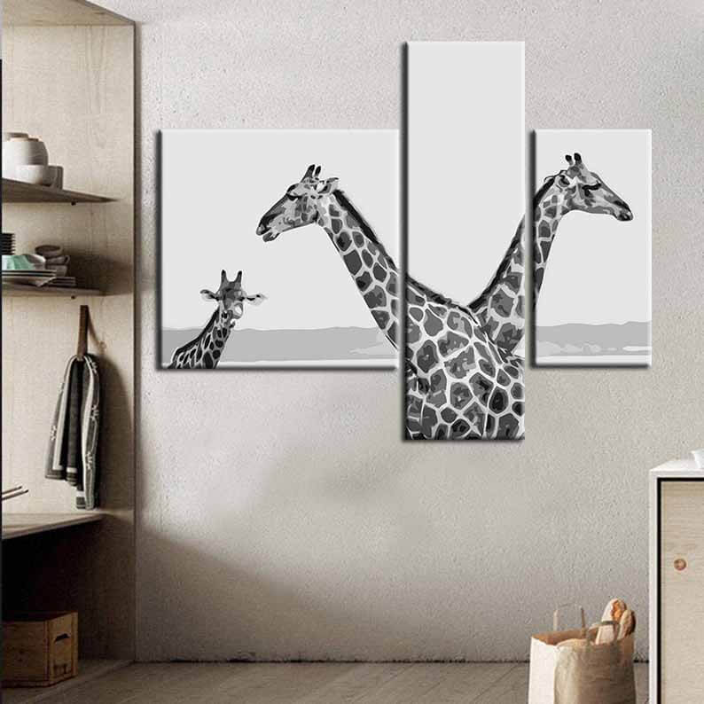 Malen nach Zahlen Fotokunst Giraffen 3-teilig