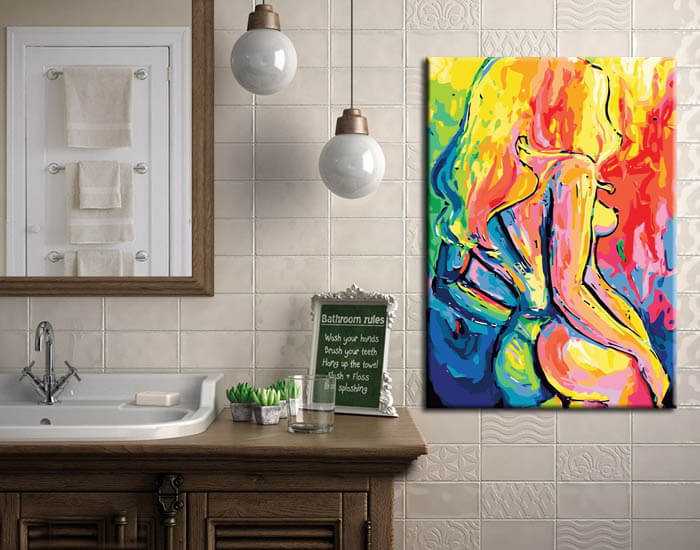 Painting by numbers art nude woman from behind in bright colorful colors