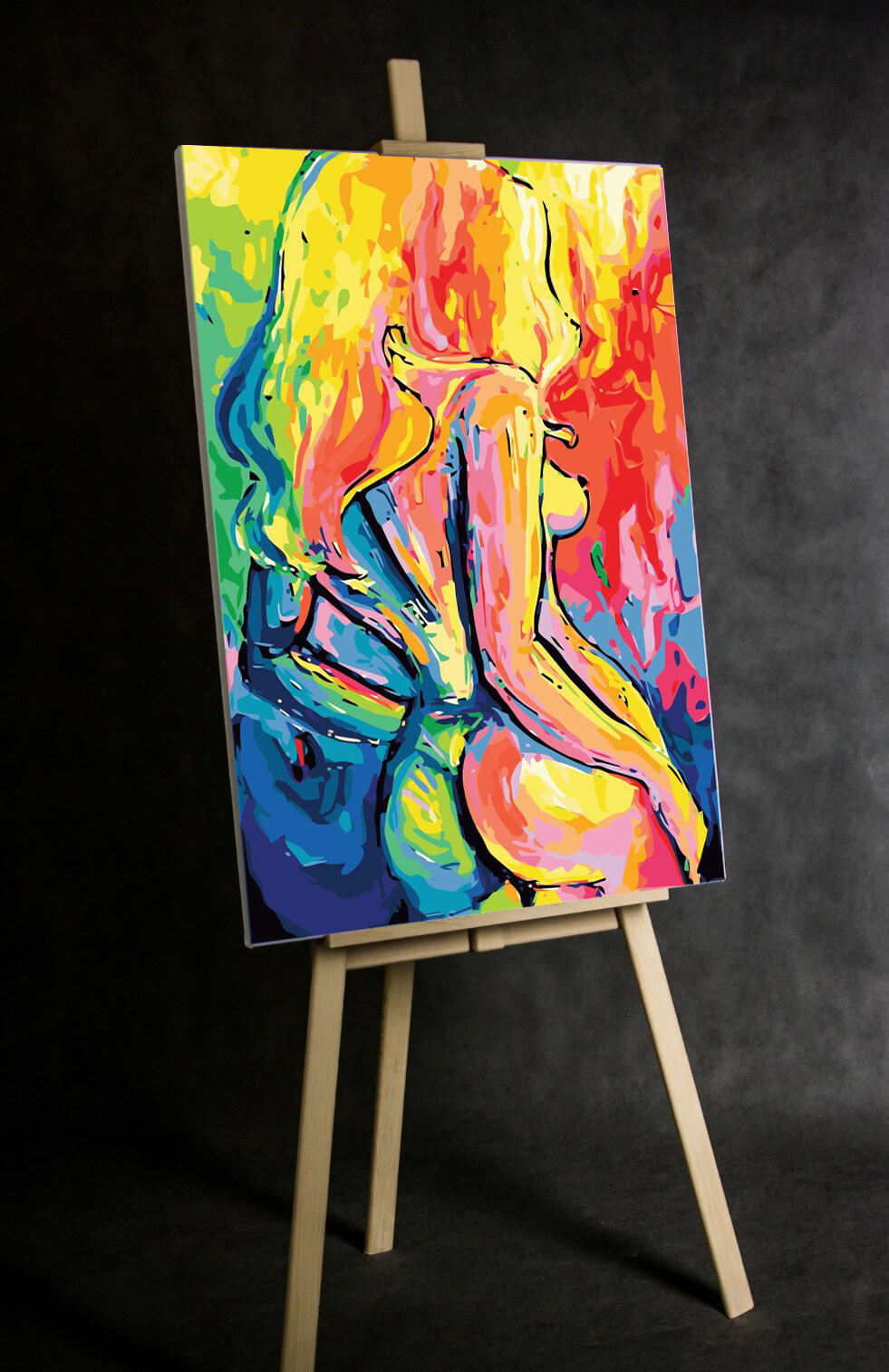 Painting by numbers art nude woman from behind in bright colorful colors
