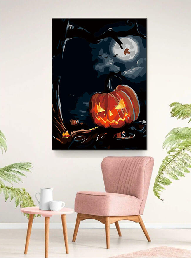 Paint by Numbers halloween pumpkin under the moon | Made in Germany