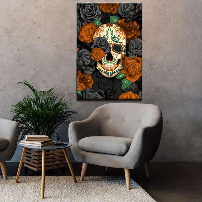 Paint by Numbers happy skull among roses