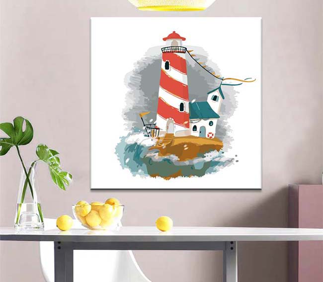 Painting by numbers Art Illustration Lighthouse with white house