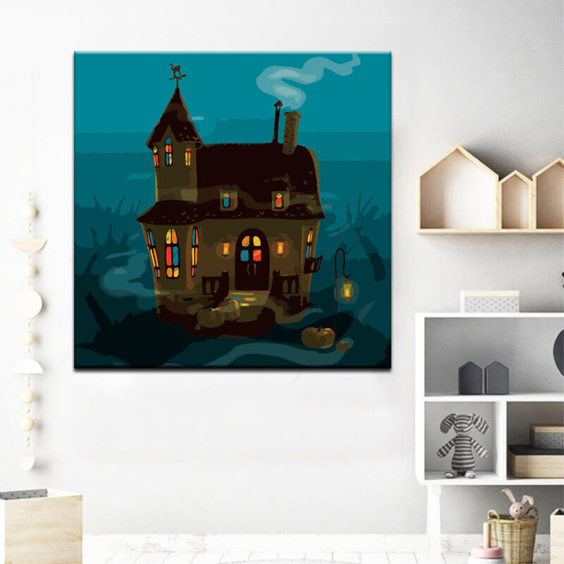 Painting by numbers Art Illustration old house at night