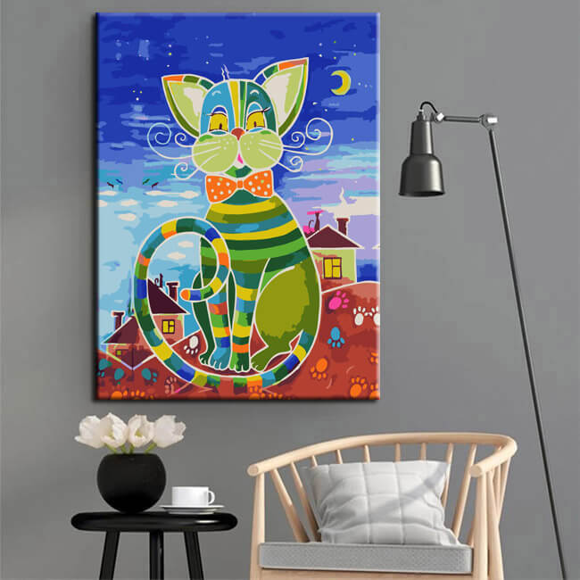 Painting by numbers art illustration colorful big cat