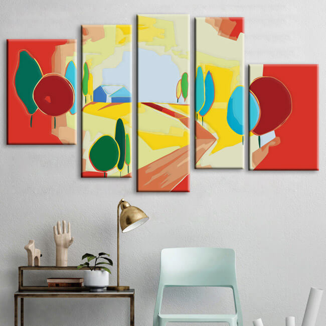 Painting by numbers art illustration colored landscape 5 pieces