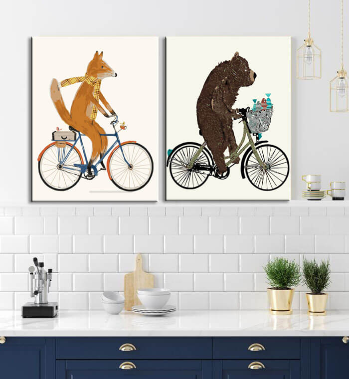 Painting by numbers animals brown bear on the bicycle