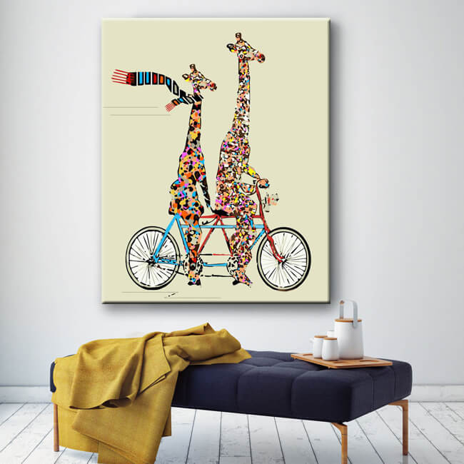 Painting by numbers animals two giraffes on bicycle