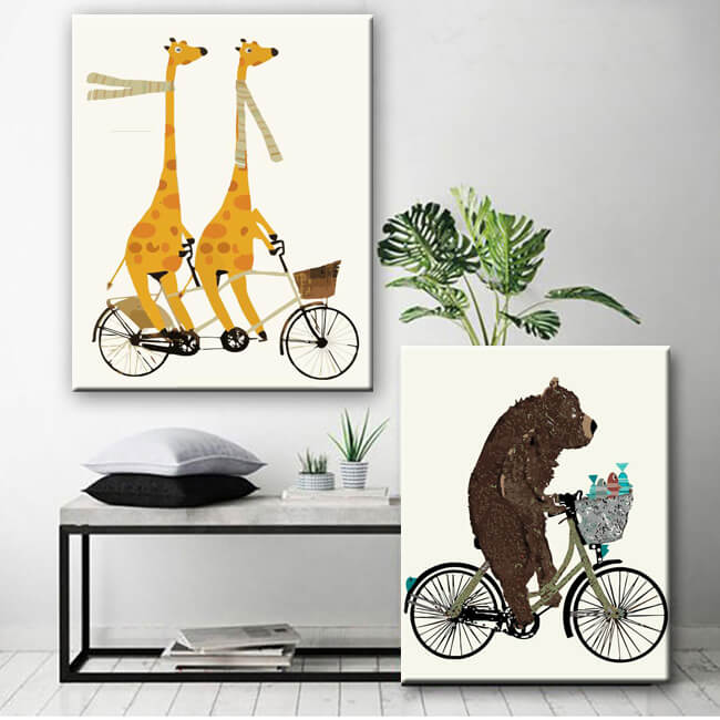 Painting by numbers animals two giraffes on the tandem 2 panels Painting by numbers animals brown bear on the bicycle