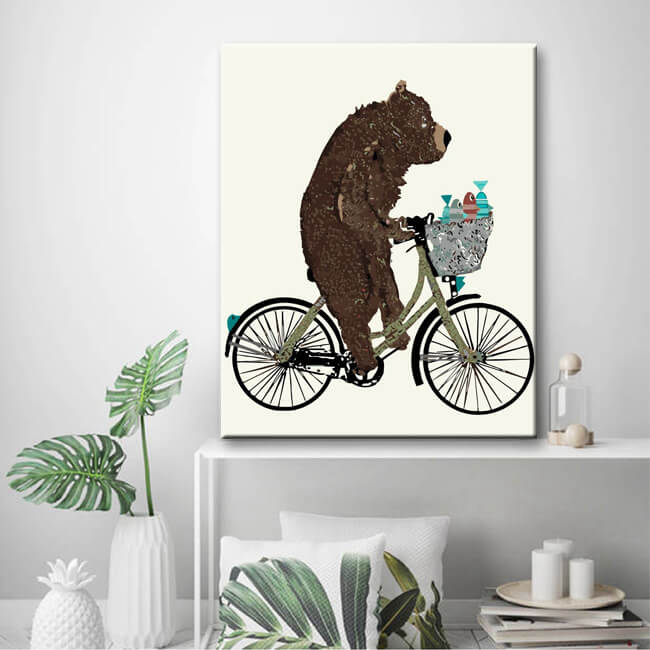 Painting by numbers animals brown bear on the bicycle