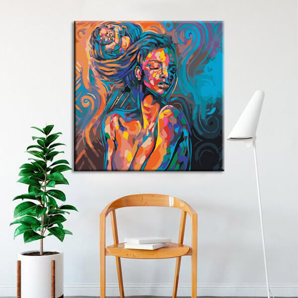 Painting by numbers art culture colorful naked woman with baby in braids