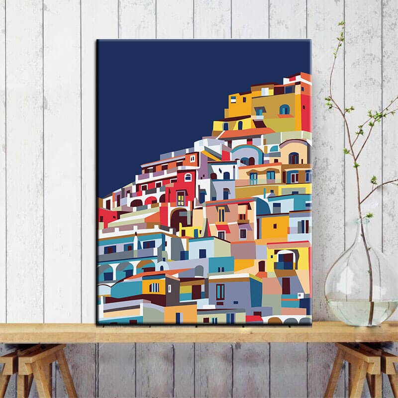 Painting by numbers art Colored city on the Mediterranean Sea