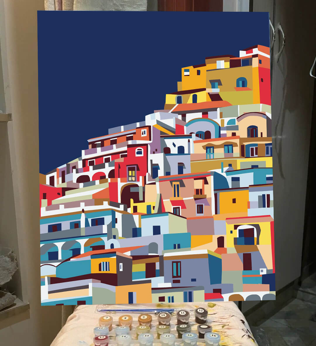 Painting by numbers art Colored city on the Mediterranean Sea