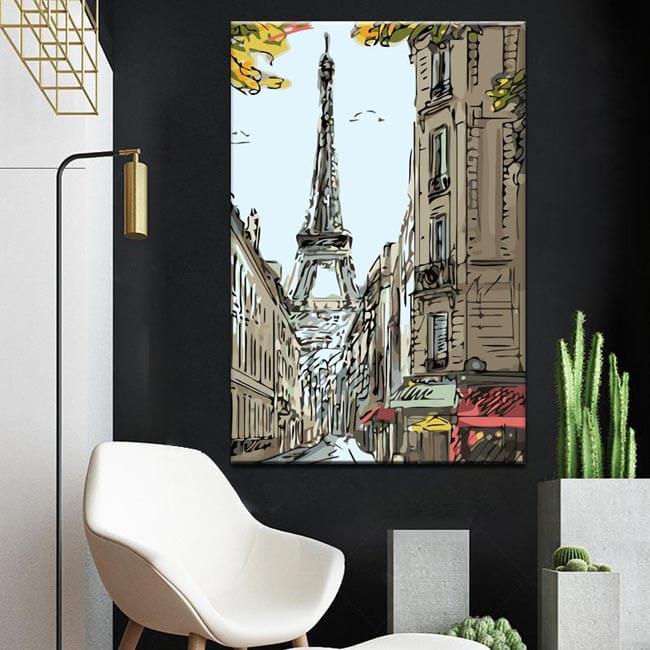 Painting by numbers art landscape view to Eiffel Tower in Paris