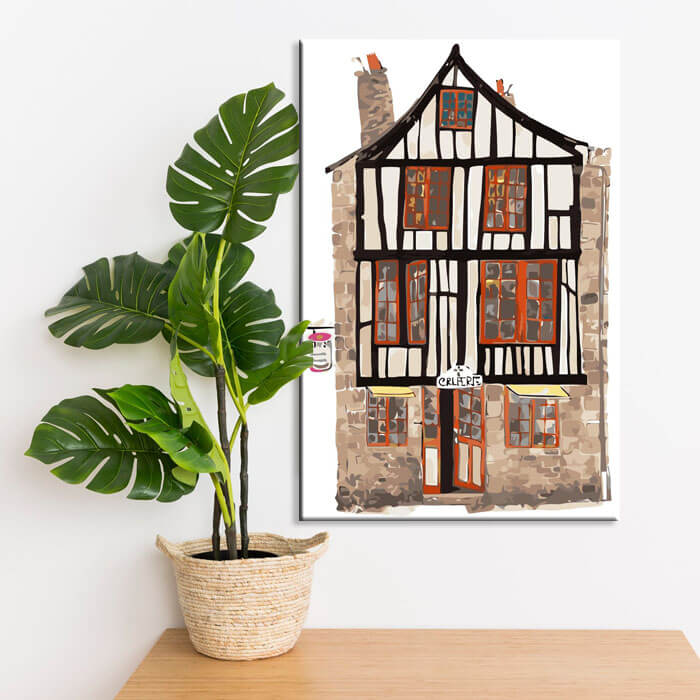 Painting by numbers art landscape A half-timbered house