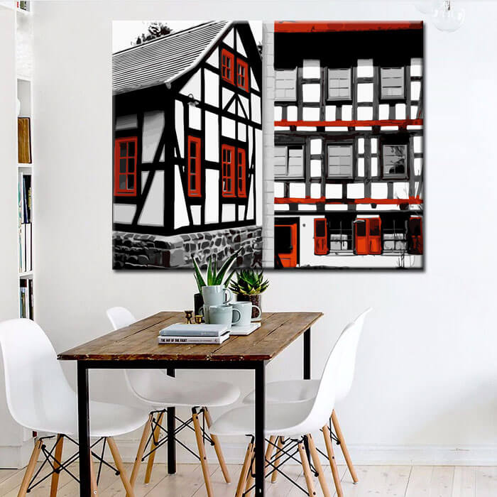 Painting by numbers art landscape half-timbered houses