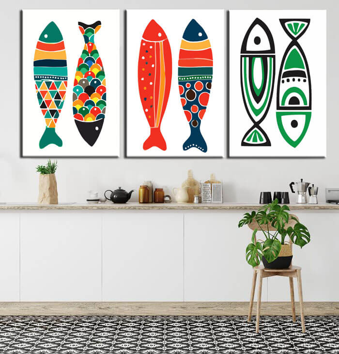 Painting by numbers art Two colorful fish lie head to tail