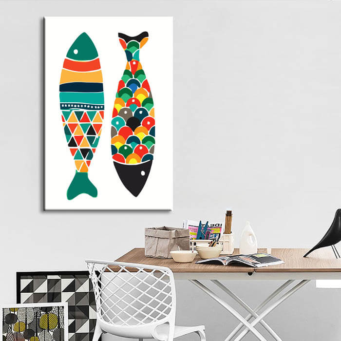Painting by numbers art Two colorful fish lie head to tail