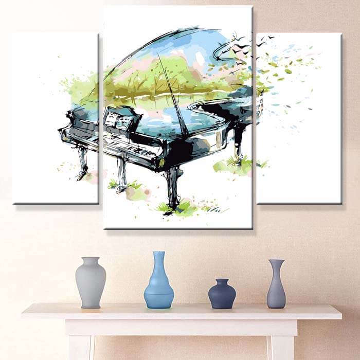 Painting by numbers art piano with waving flowers