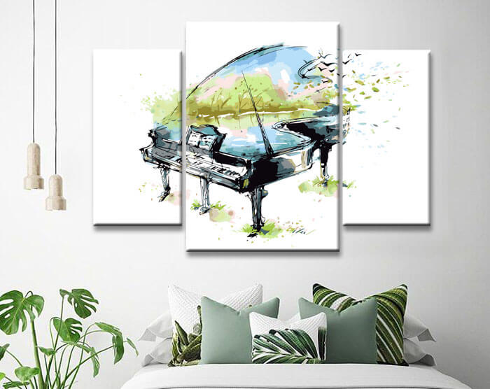 Painting by numbers art piano with waving flowers