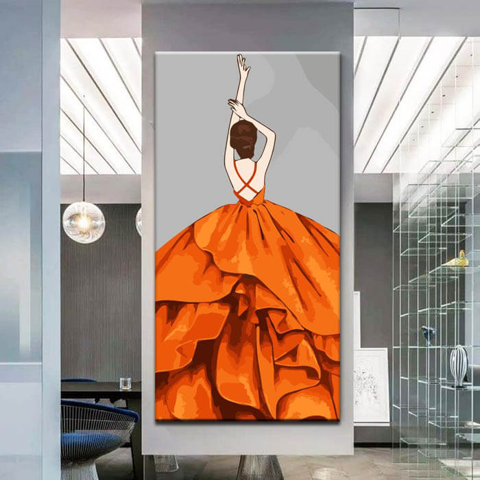 Painting by numbers art woman with big orange skirt