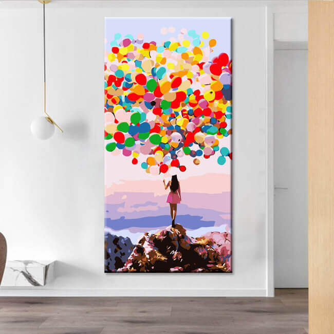 Painting by numbers art Many colorful balloons