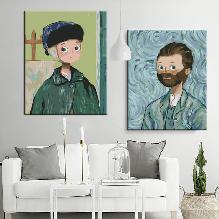 Painting by numbers art boy with green cap and jacket 2 panels