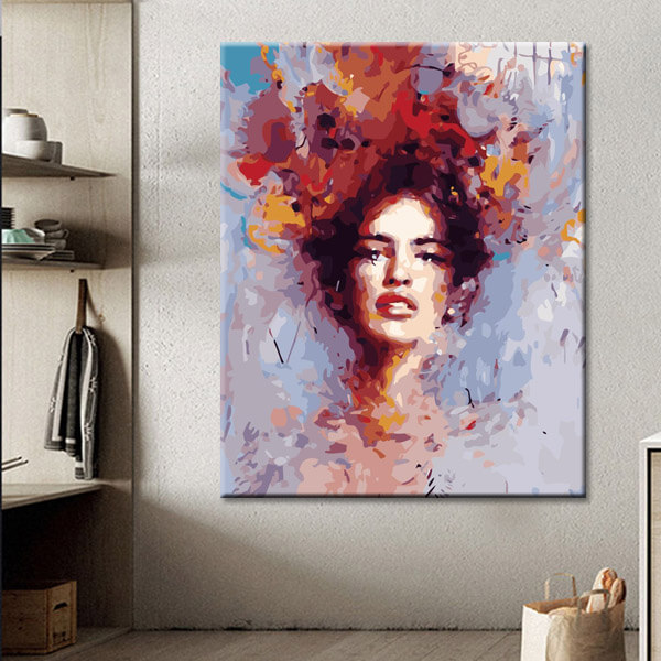 Painting by numbers art lifestyle woman head with different colors in the hair