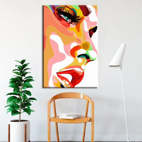 Painting by numbers pop art woman with colorful accents on her face