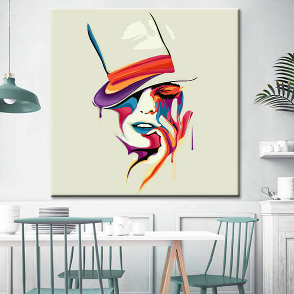 Painting by numbers art lifestyle face with colored spots and cylinder