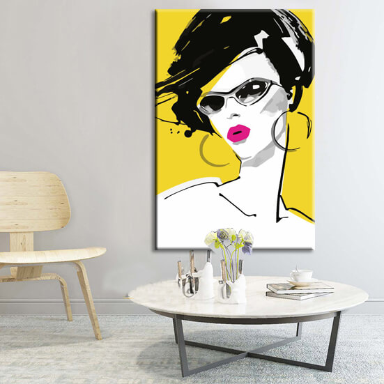 Painting by numbers art lifestyle woman with sunglasses and pink lipstick