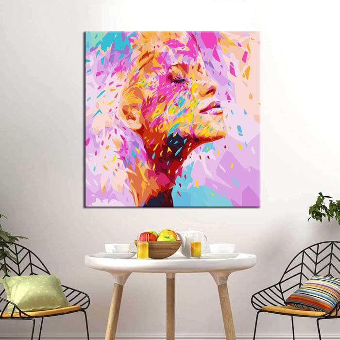 Painting by numbers art lifestyle woman profile with pastel blobs