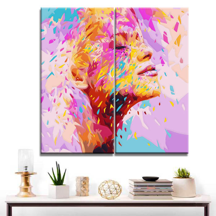 Painting by numbers art lifestyle women profile with pastel colored blobs 2-piece