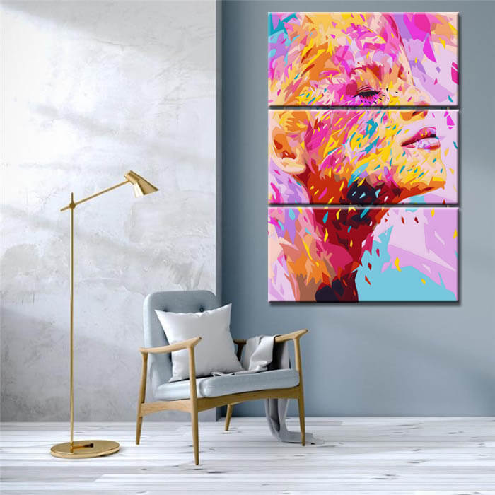 Painting by numbers art lifestyle woman profile with pastel colored blobs 3-piece
