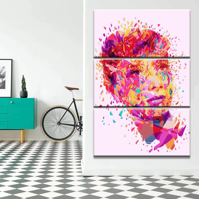 Painting by numbers art lifestyle 3-piece pink women face with colorful dots