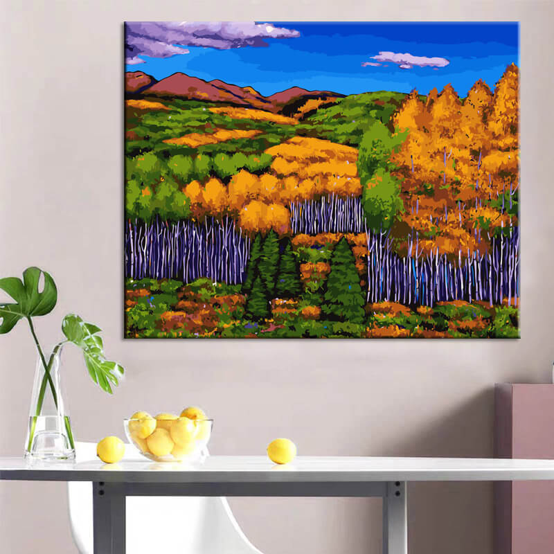 Painting by numbers autumn landscape of colorful trees