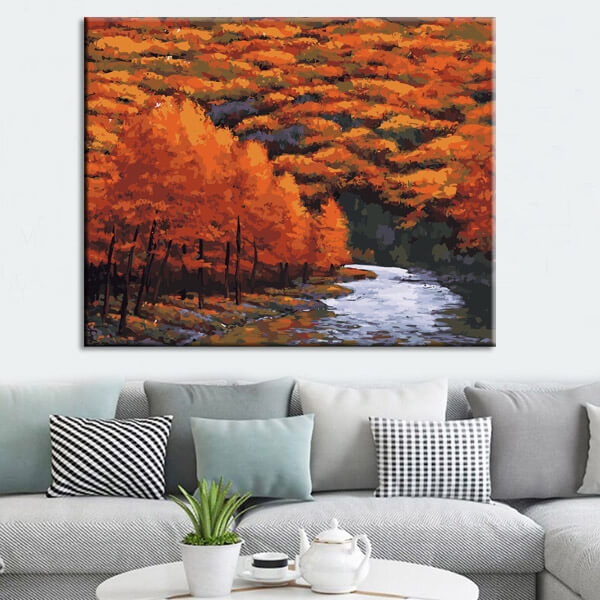 Painting by numbers autumn trees and lake