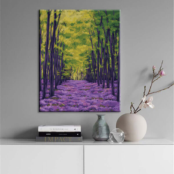 Malen nach Zahlen Kunst Natur Baumallee mit Lavendelmeer