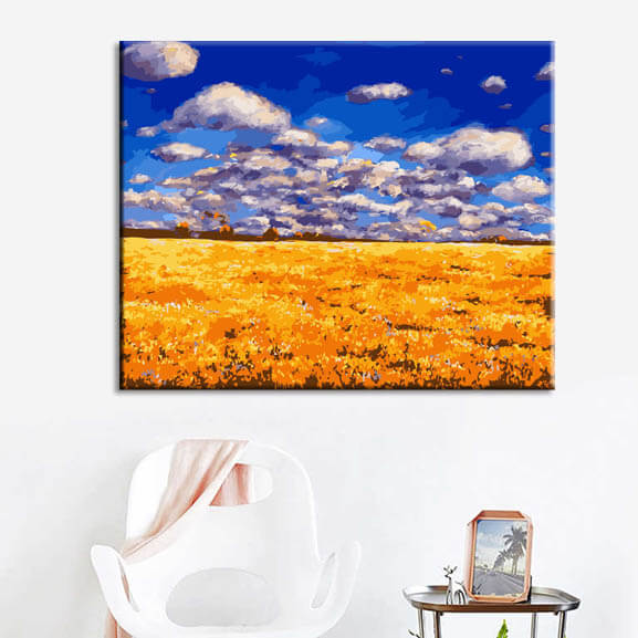 Painting by numbers art nature An autumn colored field with clouds