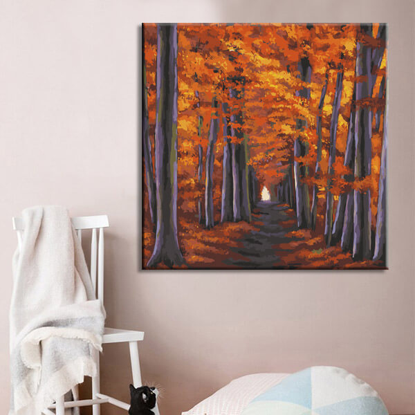 Painting by numbers art nature tree avenue in autumn
