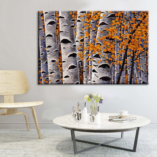 Painting by numbers art nature bare trees with autumn leaves