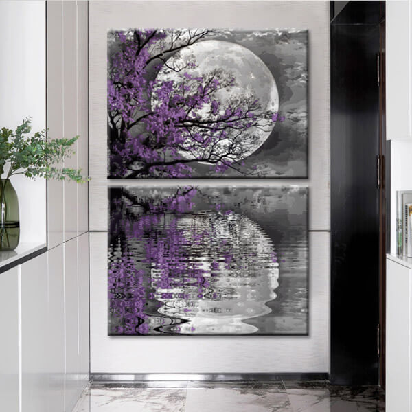 Painting by numbers art nature full moon reflected in water