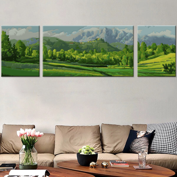 Painting by numbers art nature green meadows and mountains