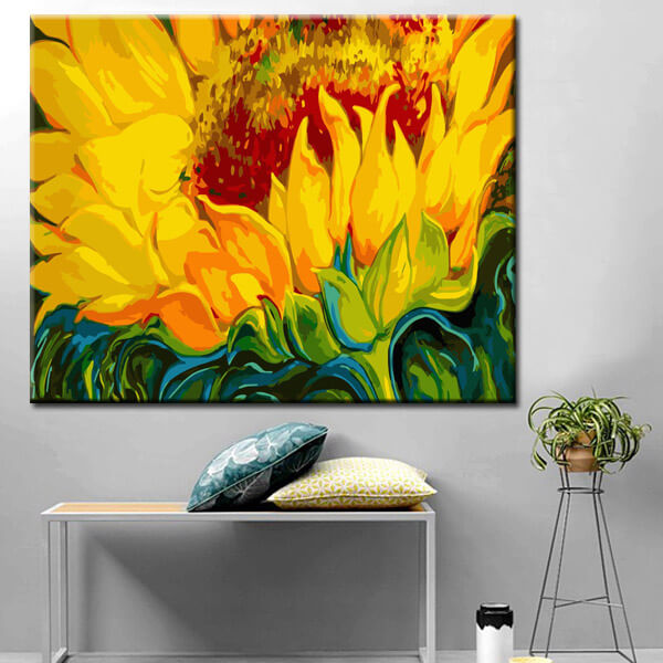 Painting by numbers art nature sunflower with head upwards