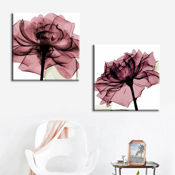 Painting by numbers flowers rose looking left 2 panels Painting by numbers flowers rose with head upwards