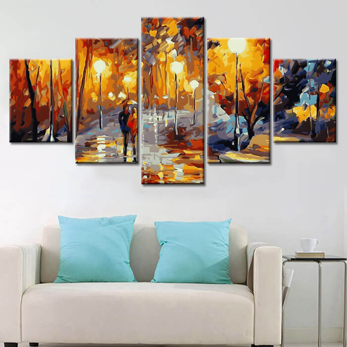 Painting by numbers art nature autumn pictures with lanterns and couple with umbrella 5-piece