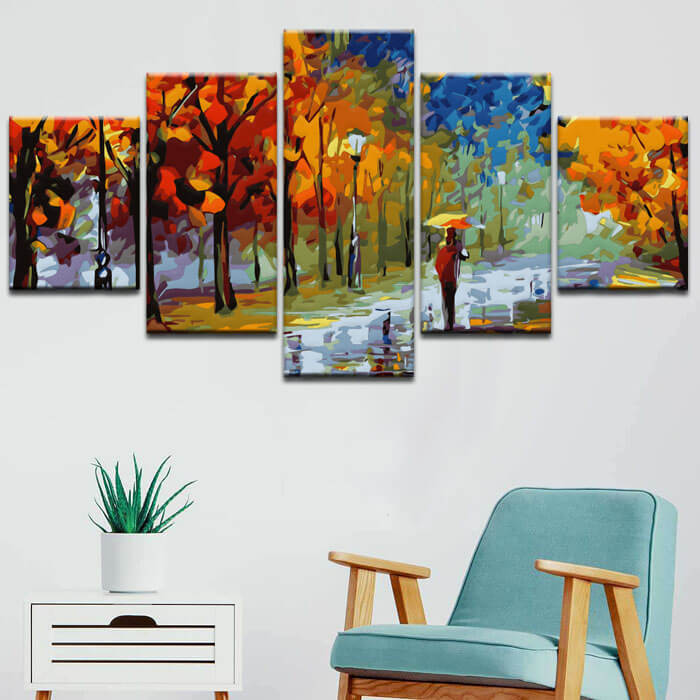 Painting by numbers art nature autumn landscape woman with umbrella 5-piece