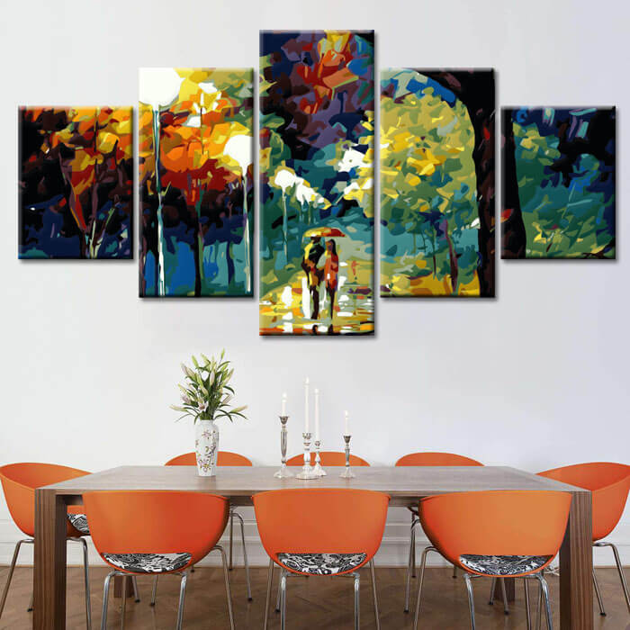 Painting by numbers art nature evening walk in the rain under trees 5-piece